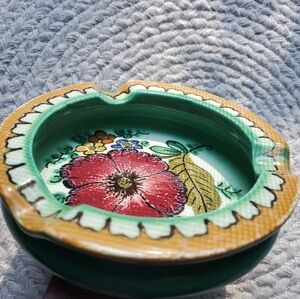 VTG Gouda Zuid Holland Art Signed Pottery Ashtray Trinket Dish Floral Design